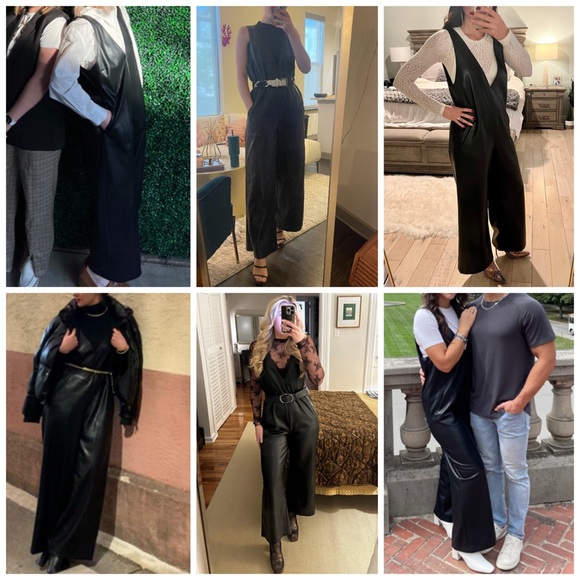 Anthropologie Avec Les Filles Vegan Leather Wide Leg Jumpsuit Black L - Picture 7 of 7